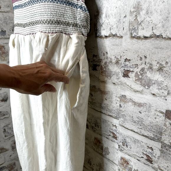 Free People Sienna Smocked Jumpsuit size S, tie back, missing belt, off white - Picture 9 of 15